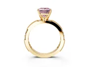 Solitaire Engagement Ring Setting for Fancy Pink Princess Cut Center with Milgrain-Edged Pave Band and Prong Head in Yellow Gold