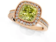 Halo Engagement Ring Setting for Fancy Yellow Cushion Cut Center with Milgrain Halo, Pave Band and Prong Head in Rose Gold