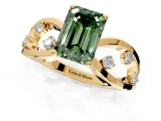 Solitaire Engagement Ring Setting for Fancy Green Emerald Cut Center with Criss-Cross Accent Band and Prong Head in Yellow Gold