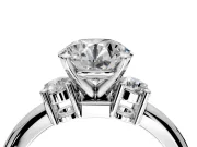 3 Stone Engagement Ring Setting for Round Cut Center with Wide Plain Band and Prong Head in Sterling Silver