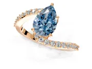 Solitaire Engagement Ring Setting for Fancy Blue Pear-Shaped Center with Pave Bypass Swirl Band and Prong Head in Rose Gold