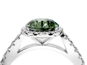 Halo Engagement Ring Setting for Fancy Green Round Cut Center with Full Pave Band and Prong Head in White Gold