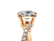 Solitaire Engagement Ring Setting for Oval Center with Half-Pave Crossover Band and Prong Head in Rose Gold