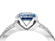 Bezel Engagement Ring Setting for Fancy Blue Radiant Cut Center with Wide Channel-Set Band and Bezel Head in Platinum