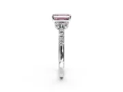 Paired Accent Engagement Ring Setting for Fancy Pink Emerald Cut Center with Pave Band and Prong Head in Platinum