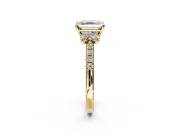 Paired Accent Engagement Ring Setting for Asscher Cut Center with Pave Band and Prong Head in Yellow Gold