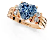 Solitaire Engagement Ring Setting for Fancy Blue Heart-Shaped Center with Grooved Bar Accent Band and Prong Head in Rose Gold