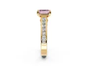 Solitaire Engagement Ring Setting for Fancy Pink Asscher Cut Center with Channel Band and Double Claw Prong Head in Yellow Gold