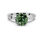 Solitaire Engagement Ring Setting for Fancy Green Round Cut Center with Carved Leaf Shoulders and Prong Head in Platinum