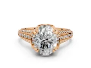 Solitaire Engagement Ring Setting for Oval Center with Accented Split Shank and Prong Head in Rose Gold