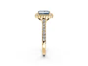 Milgrain Floral Halo Engagement Ring Setting for Fancy Blue Princess Cut Center with Pave Band and Prong Head in Yellow Gold