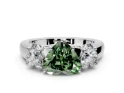3 Stone Engagement Ring Setting for Fancy Green Heart-Shaped Center with Raised Basket Heads and Prong Head in White Gold