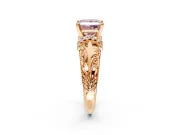 Solitaire Engagement Ring Setting for Fancy Pink Princess Cut Center with Filigree Accent Basket and Prong Head in Rose Gold