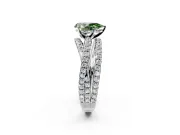Solitaire Engagement Ring Setting for Fancy Green Pear-Shaped Center with Woven 3-Strand Pave Band and Prong Head in White Gold