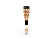 Leaf Engagement Ring Setting for Fancy Black Cushion Cut Center with Milgrain Accent Band and Prong Head in Rose Gold
