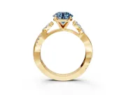 Floral Engagement Ring Setting for Fancy Blue Round Cut Center with Trailing Marquise Accents and Prong Head in Yellow Gold