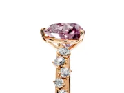 Cluster Engagement Ring Setting for Fancy Pink Heart-Shaped Center with Round Cut Accent Band and Prong Head in Rose Gold