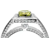 Halo Engagement Ring Setting for Fancy Yellow Emerald Cut Center with Framed Halo, Pave Band and Prong Head in Sterling Silver