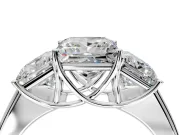 3 Stone Engagement Ring Setting for Princess Cut Center with Raised Basket Heads and Prong Head in Platinum