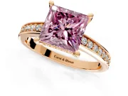 Solitaire Engagement Ring Setting for Fancy Pink Princess Cut Center with Channel-Set Accent Band and Prong Head in Rose Gold