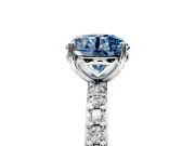 Solitaire Engagement Ring Setting for Fancy Blue Round Cut Center with Round Cut Pave Band and Prong Head in Sterling Silver