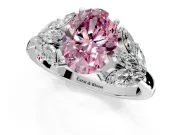 Leaf Cluster Engagement Ring Setting for Fancy Pink Oval Center with Marquise Accents and Prong Head in Platinum