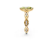 Solitaire Engagement Ring Setting for Fancy Yellow Marquise Center with Accented Twist Band and Leaf Prong Head in Yellow Gold