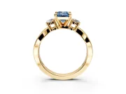 3 Stone Engagement Ring Setting for Fancy Blue Emerald Cut Center with Pave Twist Band and Prong Head in Yellow Gold