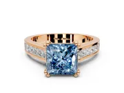 Solitaire Engagement Ring Setting for Fancy Blue Princess Cut Center with Channel Band and Double Claw Prong Head in Rose Gold