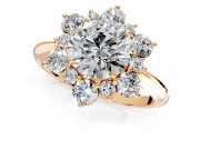 Small-Accent Cluster Halo Engagement Ring Setting for Round Cut Center with Plain Band and Prong Head in Rose Gold