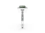 Halo Engagement Ring Setting for Fancy Green Princess Cut Center with Milgrain Rim, Pave Band and Prong Head in Sterling Silver