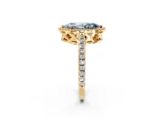 Accent Halo Engagement Ring Setting for Fancy Blue Marquise Center with Full-Length Pave Band and Prong Head in Yellow Gold