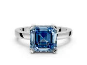 Solitaire Engagement Ring Setting for Fancy Blue Asscher Cut Center with Plain Band and Flat Tab Prong Head in Sterling Silver