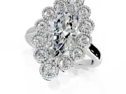 Cluster Halo Engagement Ring Setting for Marquise Center with Milgrain Bezel Accents and Prong Head in Platinum