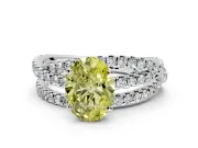 Solitaire Engagement Ring Setting for Fancy Yellow Oval Center with Woven 3-Strand Pave Band and Prong Head in White Gold