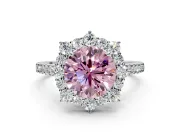 Halo Engagement Ring Setting for Fancy Pink Round Cut Center with Single-Row Pave, Open Basket and Prong Head in Platinum