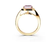 Bezel-Framed Halo Engagement Ring Setting for Fancy Pink Asscher Cut Center with Pave Band and Prong Head in Yellow Gold