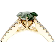 Solitaire Engagement Ring Setting for Fancy Green Heart-Shaped Center with Pave Split Shank and Prong Head in Yellow Gold