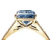 Solitaire Engagement Ring Setting for Fancy Blue Princess Cut Center with Cathedral Channel Band and Prong Head in Yellow Gold