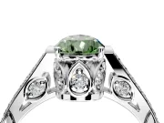 Cathedral Engagement Ring Setting for Fancy Green Pear-Shaped Center with Antique-Style Pave Band and Prong Head in Sterling Silver