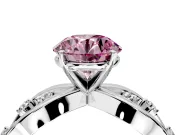 Solitaire Engagement Ring Setting for Fancy Pink Round Cut Center with Criss-Cross Accent Band and Prong Head in White Gold