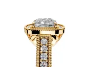 Milgrain Halo Engagement Ring Setting for Cushion Cut Center with Pave Band and Prong Head in Yellow Gold