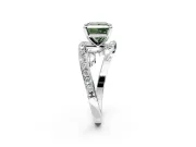 Solitaire Engagement Ring Setting for Fancy Green Princess Cut Center with Pave Bypass Twist Band and Prong Head in Sterling Silver