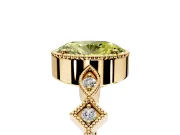Milgrain Bezel Engagement Ring Setting for Fancy Yellow Oval Center with Marquise Stations and Bezel Head in Yellow Gold