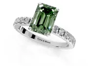 Solitaire Engagement Ring Setting for Fancy Green Emerald Cut Center with Fine Pave Band and Claw Prong Head in Platinum