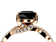 Solitaire Engagement Ring Setting for Fancy Black Cushion Cut Center with Narrow Twist Pave Band and Prong Head in Rose Gold