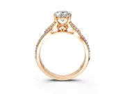 Solitaire Engagement Ring Setting for Oval Center with Pave Rail Split Shank and Prong Head in Rose Gold