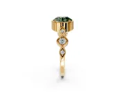 Vintage Station Engagement Ring Setting for Fancy Green Round Cut Center with Accents and Prong Head in Yellow Gold