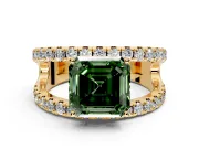 Solitaire Engagement Ring Setting for Fancy Green Asscher Cut Center with Wide-Open Split Shank and Prong Head in Yellow Gold