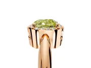 Halo Engagement Ring Setting for Fancy Yellow Cushion Cut Center with Tapered Plain Band and Prong Head in Rose Gold